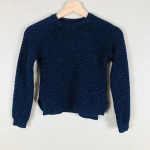 Gap Kids Sweater Blue Metallic Knit Round Neck Side Slits Size Large 10